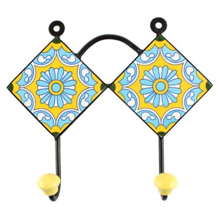 Wheel Flower Ceramic Tile Hook in Turquoise